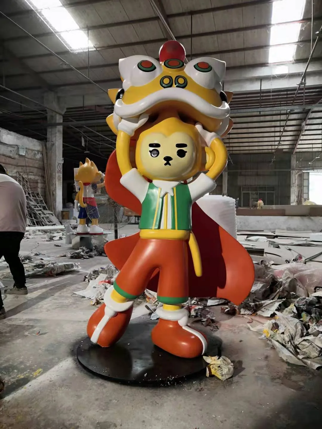 "Cartoon Monkey Sculpture" "Custom Fiberglass Monkey Statue" "Playful Mall Display Sculpture"