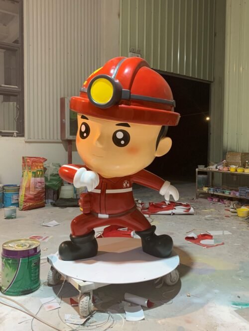 Cartoon Miner Sculpture Fiberglass Worker Tribute Display Custom Miner Character Display