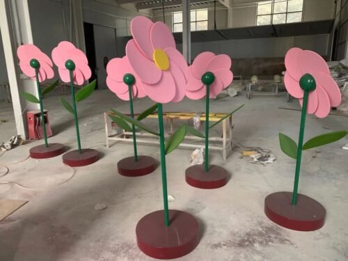 "Elegant artificial flower fiberglass sculpture for outdoor and commercial spaces" "Long-lasting fiberglass floral display for malls and parks" "Decorative artificial flower sculpture for shopping centers and event venues"